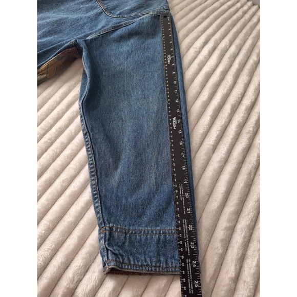 Vtg Denim Corduroy Collar Chore Barn Field Jacket Womens 26/28 Blue Aztec Tribal - Picture 9 of 14